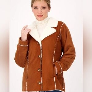 Susan Graver Weekend Burnt Orange Faux Suede Fleece Coat Size Large NWOT